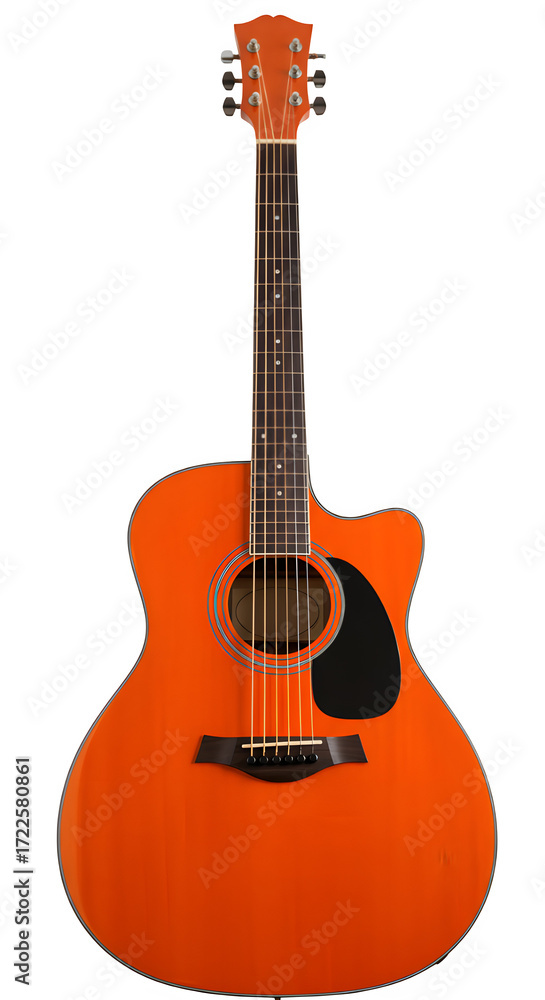 Fototapeta premium Glossy Orange Acoustic Guitar, isolated on white or transparent background. PNG