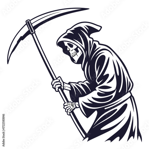 The grim reaper silhouette holding a scythe with a skull face and flowing robes