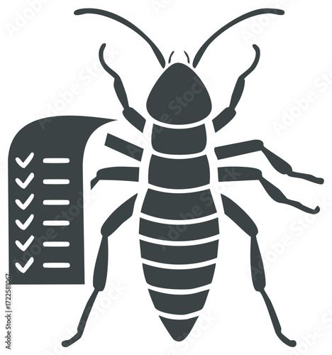 Pest insect with a completed checklist icon symbolizing successful pest control or inspection