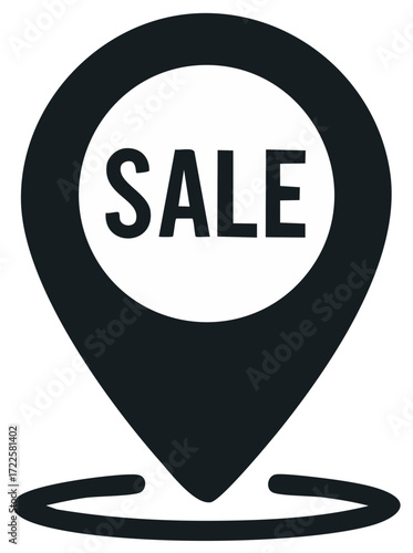 Map Pin Icon with Sale Text for Retail Promotion and Shopping Location