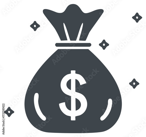 Dollar Bag Icon. Finance and Wealth Concept. Shiny Stars Surround Money Bag.