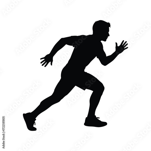 Silhouette of a man running fast athlete sprinting action motion dynamic vector