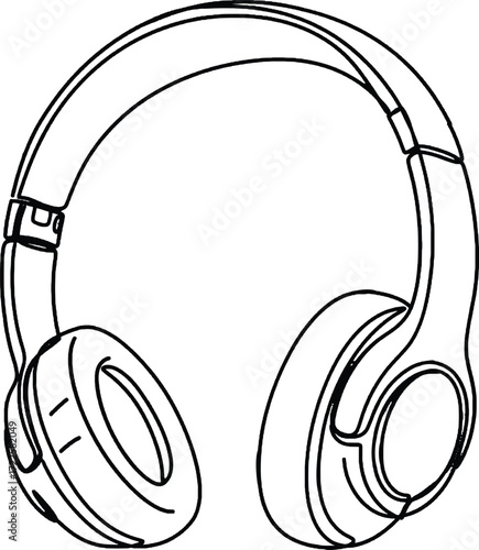 Minimalist One Line Drawing of Headphones Modern one line sketch of headphones. Perfect for music, audio, podcast, and lifestyle project