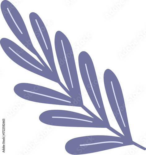 A light purple sprig with multiple oval leaves