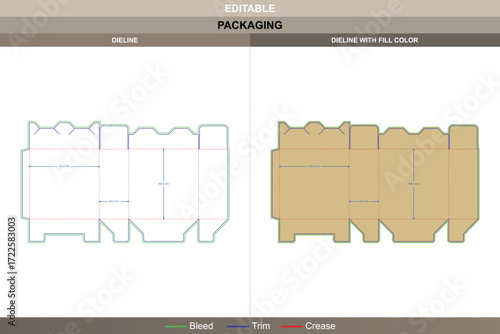 Pin style tuck end box packaging template in custom dimensions featuring structural carton dieline and editable die line for folding carton design production