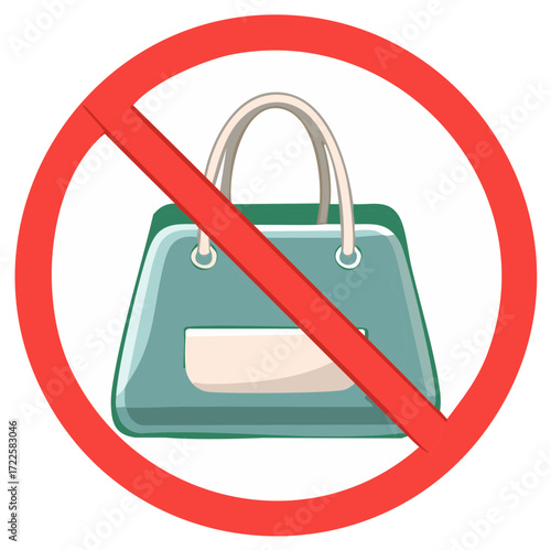 No Bags Allowed Symbol: Handbag Prohibition, Red Circle with Diagonal Line