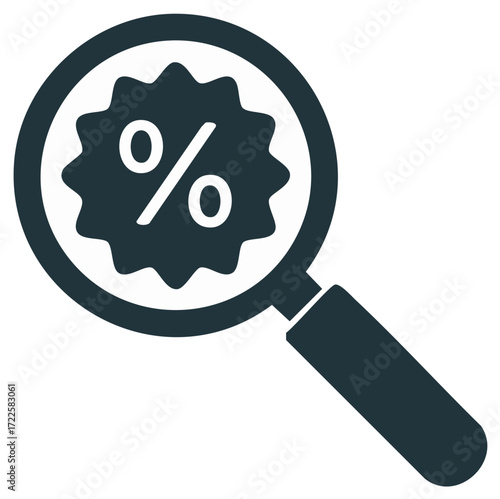 Magnifying glass icon focused on a percentage sign symbolizing a search for discounts promotions