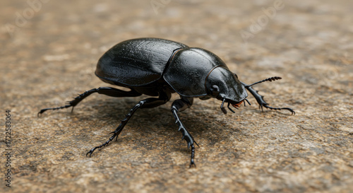 Black beetle on stone