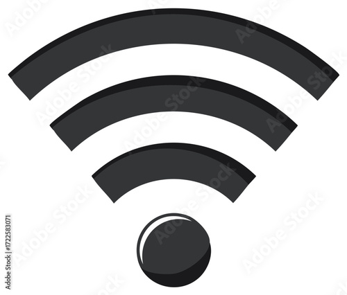 Black 3D WiFi icon representing wireless internet signal and network connectivity