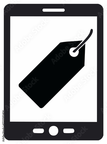 Tablet computer with a price tag on the screen e commerce icon for online shopping and digital sales promotion