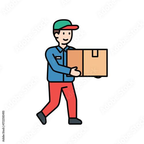Courier worker delivering cardboard package logistics service delivery man vector