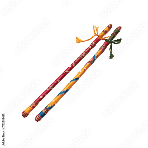 Vibrant Dandiya sticks poised for a lively Garba dance festival reflecting cultural joy with pure