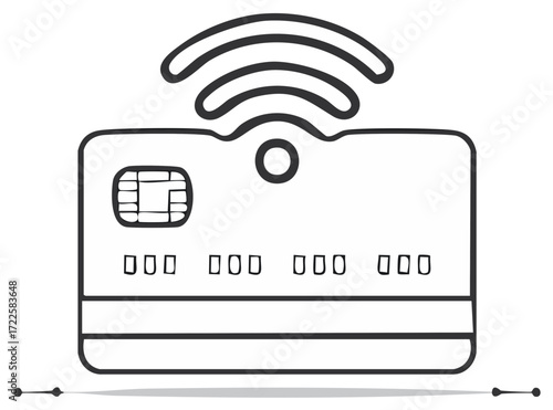 Hand Drawn Contactless Credit Card Icon for Tap to Pay Transactions Vector Illustration