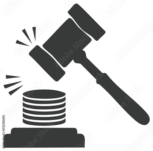 Silhouette of a gavel striking a block, representing law, justice, auction, or decision making