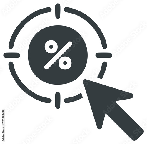 Cursor targeting percentage icon for marketing campaigns, sales and discounts