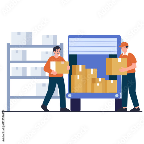 Warehouse workers loading boxes into a truck