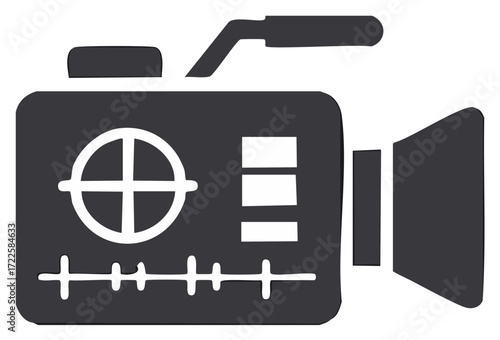 Silhouette Video Camera Illustration, Movie Equipment, Filming and Video Production, Black and White Graphic