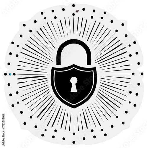 Abstract black lock with surrounding lines graphic design for digital security
