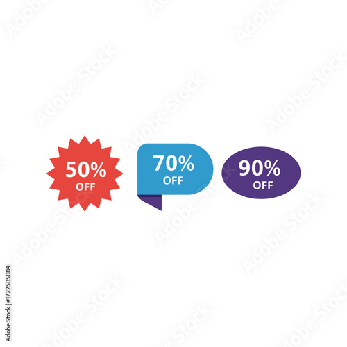 Percentage off discount sale stickers set 50 70 90 percent retail promotion vector