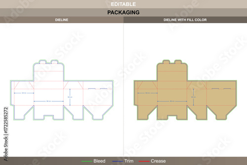 Roof style tuck end box packaging template with snap lock bottom for gifts featuring professional carton dieline and editable die line for accurate production