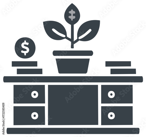 Investment and financial growth concept illustration with money tree in office.