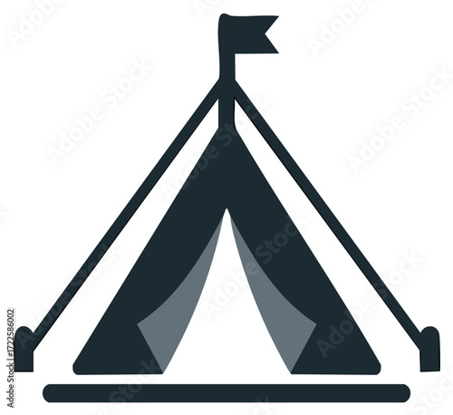 Dark Blue Canvas Marquee Tent with Flag and Guy Ropes