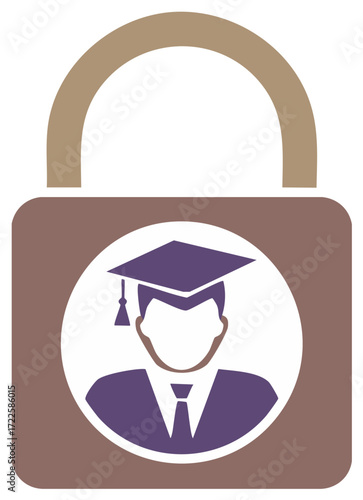 Padlock with Graduate Student Icon for Education Privacy and Academic Data Security