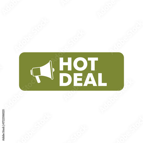 Green hot deal megaphone icon button sale promotion marketing sign vector