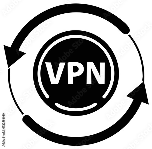 Secured VPN Tunnel Connection for Data Privacy and Protection with Black Arrows Indicating Traffic Flow