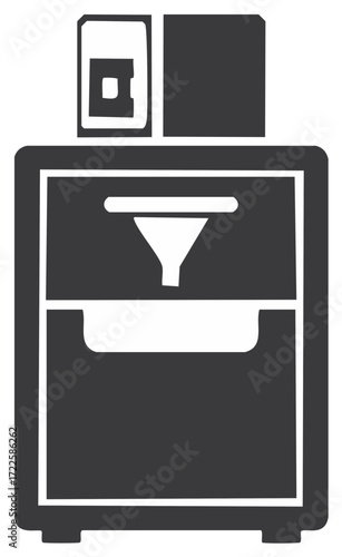 Stylized 3D printer icon displaying materials cartridge, build platform, and build volume featuring rapid prototyping, digital manufacturing