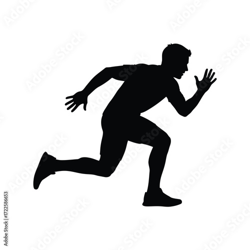 Silhouette of athletic man in full stride running fast motion blur fitness sport vector