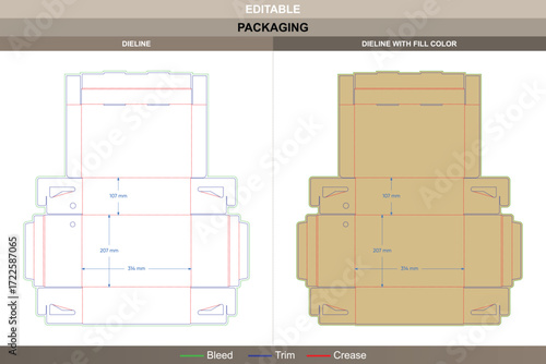 Shoes box packaging template with folding paper carton design featuring professional carton dieline and editable die line for retail packaging production