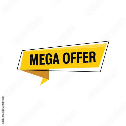 Mega offer yellow ribbon sign discount sale announcement promotion label vector
