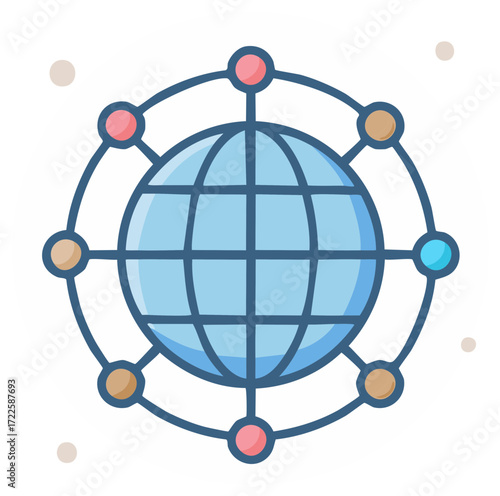 Global network connection with interconnected nodes and a centered globe illustration
