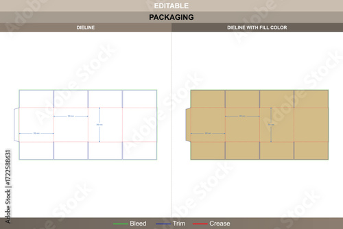 Square shipping box dieline for cardboard mailers, editable carton packaging template with folding mockup layout, professional branding, and precise structure die line