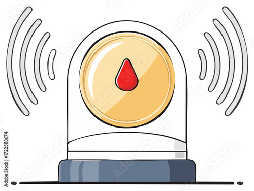 Cartoon siren light flashing and emitting sound waves alert warning signal