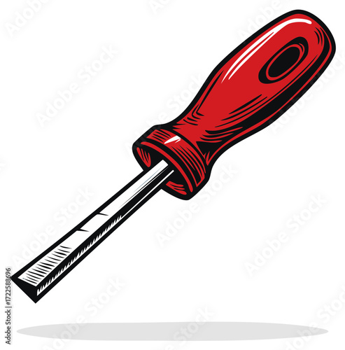 Vibrant Red Handled Wood Chisel Vector Illustration for Carpentry and Craft