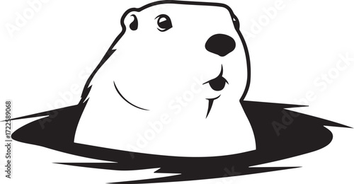 Groundhog Day: A curious groundhog peeks from its burrow, rendered in a striking black and white illustration, celebrating a traditional folklore.