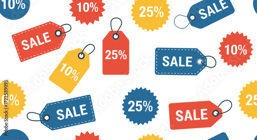 Retail sale tags and discount labels seamless pattern for marketing and shopping promotions vector