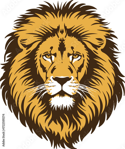 Majestic Lion Portrait: An artistic portrayal of a lion's face, its powerful gaze and golden mane reflecting the kingly essence of the wild.