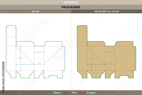 Tear away snap lock tuck end box packaging template in custom dimensions featuring carton dieline and editable die line for durable packaging production