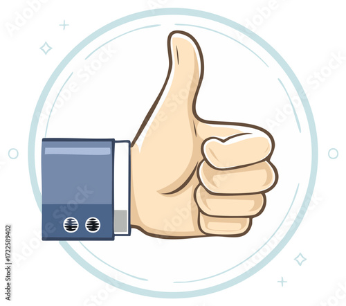 Cartoon Hand with Thumb Up in Suit Sleeve Expressing Agreement or Approval Sign