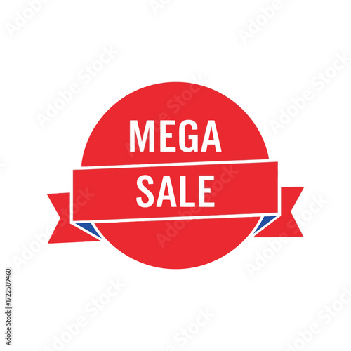 Red mega sale ribbon badge discount offer advertising promotion label vector