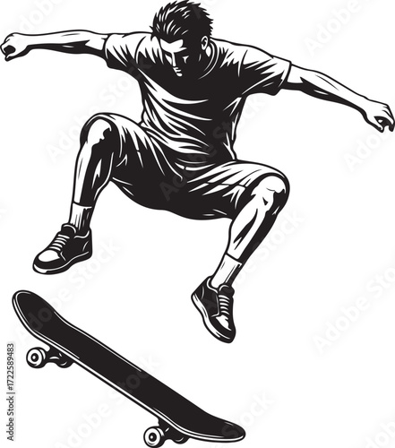Skateboarder Doing a Kickflip