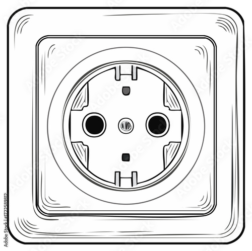 Euro electrical socket sketch.  Illustration of an electric outlet, power supply