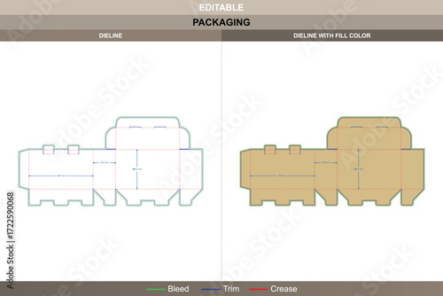 Tuck end box packaging template with security buckles in custom dimensions featuring professional carton dieline and editable die line for folding carton design
