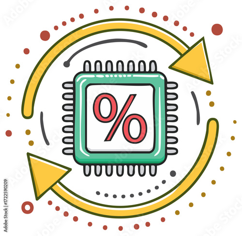 Discount Rate Graphic with Microchip and Arrows for Special Deals Online