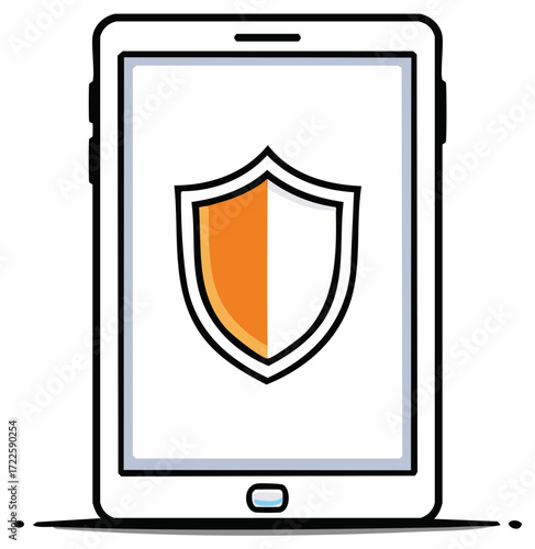 Tablet Displaying Security Shield for Protection Online App Safety and Privacy
