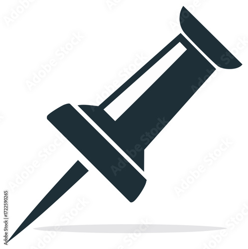 Dark blue pushpin icon with sharp point and flat head