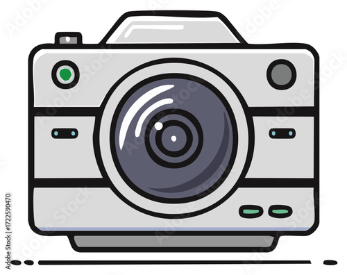 Grey Camera Illustration with Lens - Photography Equipment Concept Icon, Image Capture Tools